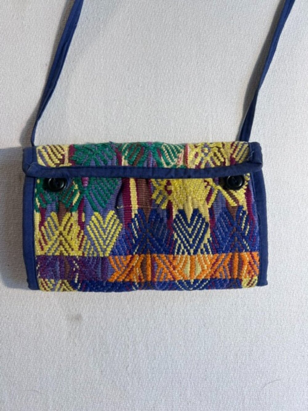 Handwoven shoulder bag intricate geometric patterns Guatemalan embroidered boho‎
